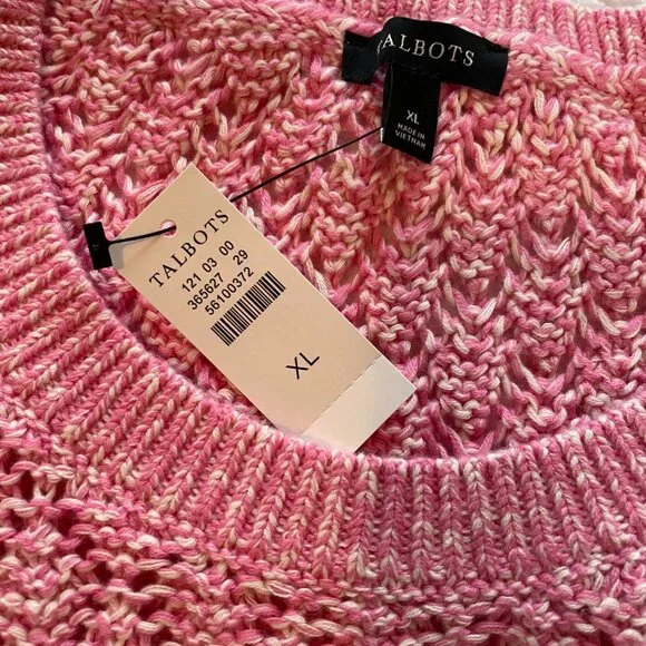 Talbots Pointelle Marl Sweater Womens XL Pink Open Knit Crew Neck long sleeve - Picture 4 of 6